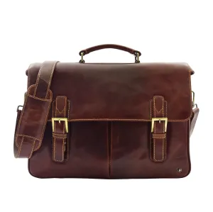DR322 Men's Leather Messenger Briefcase Brown