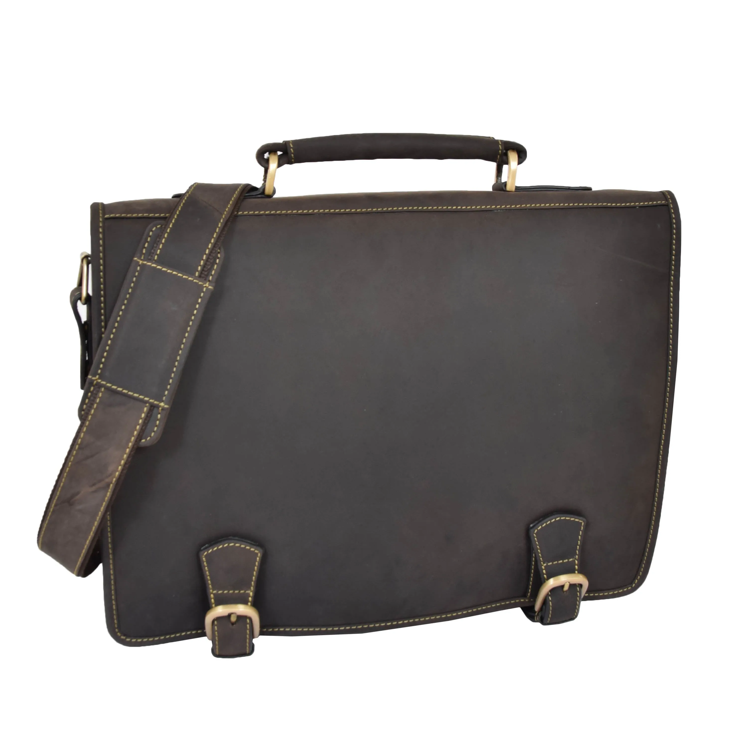 DR389 Men's Leather Cross Body Briefcase Oil Brown
