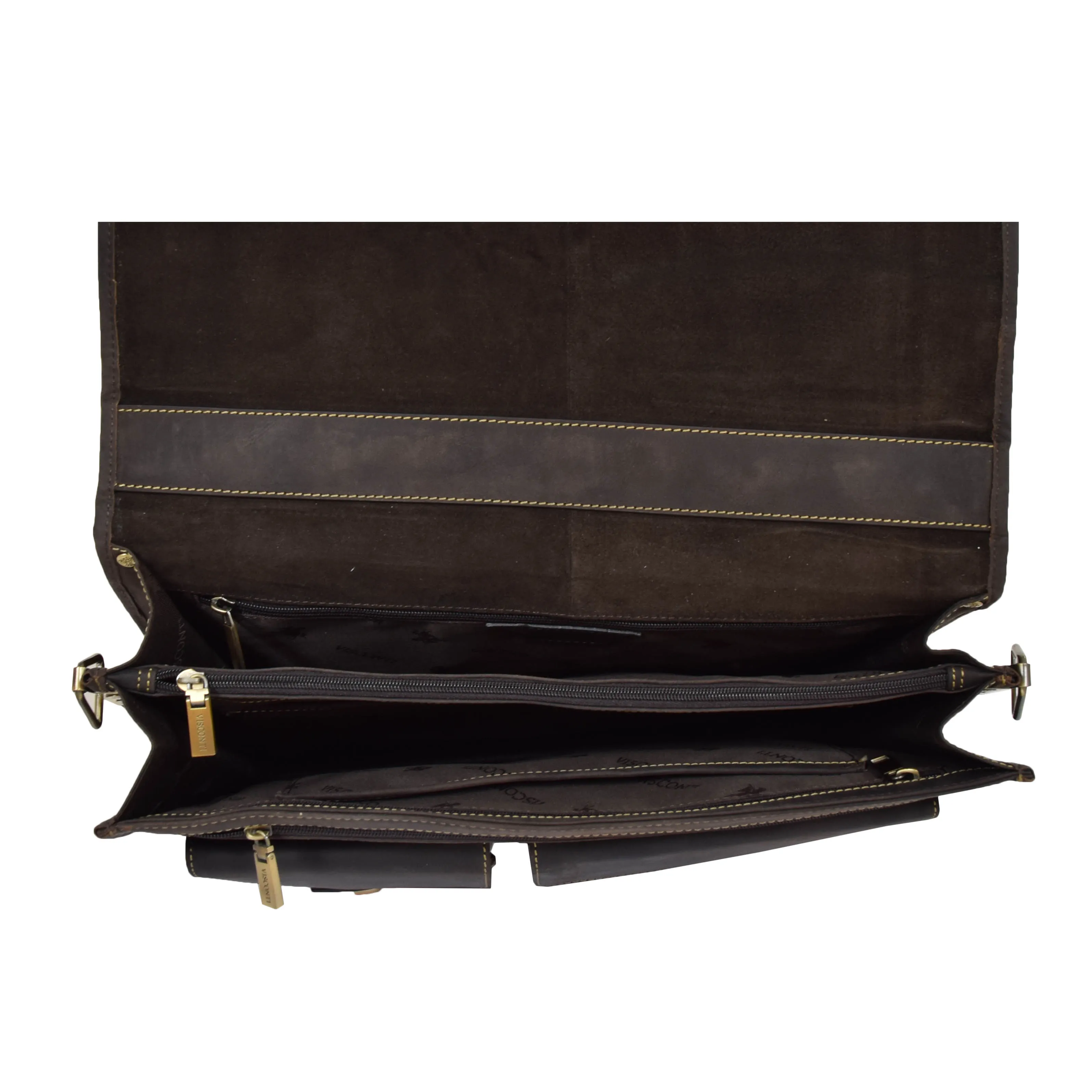 DR389 Men's Leather Cross Body Briefcase Oil Brown