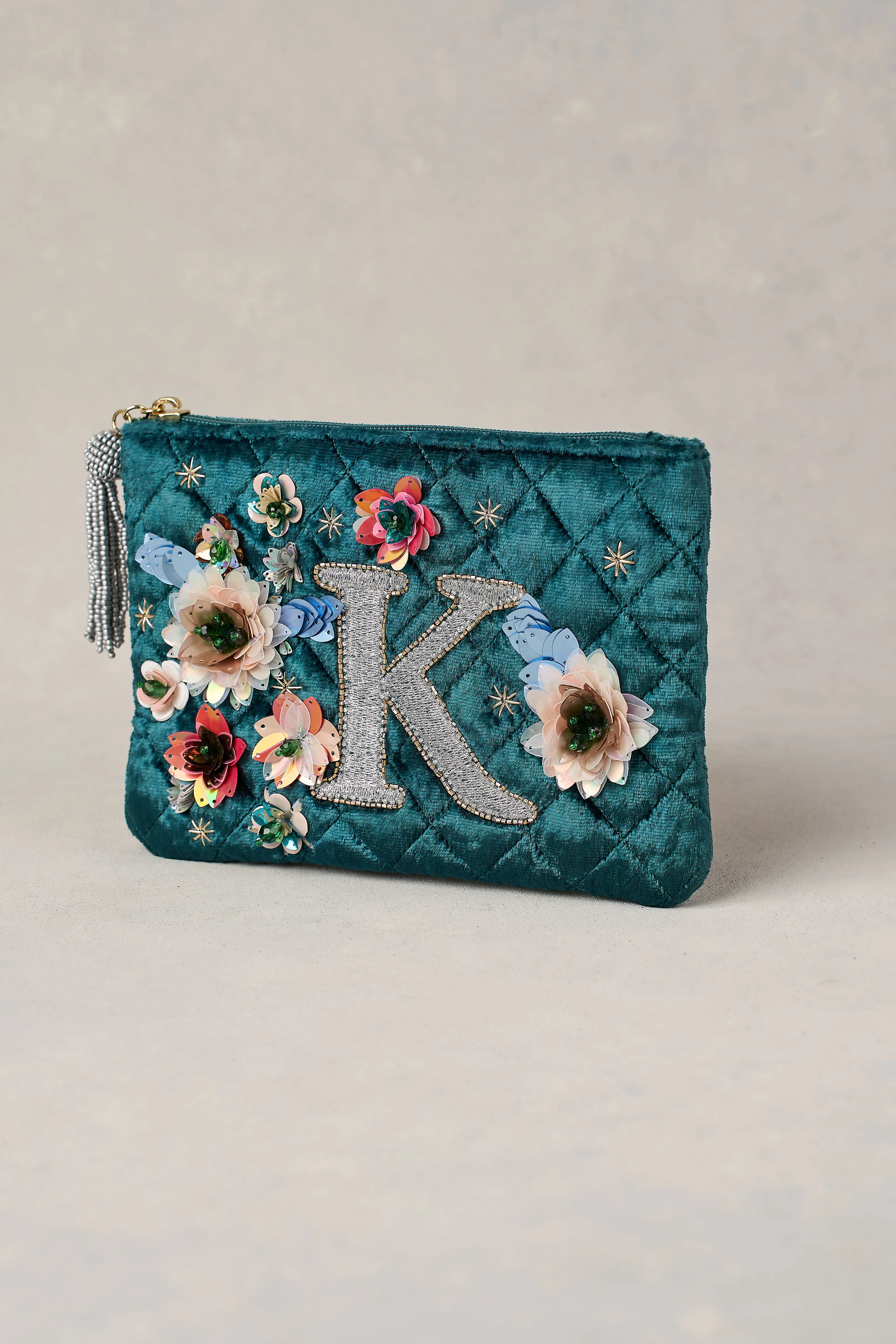 K Monogram Cosmetic Bag - Emerald