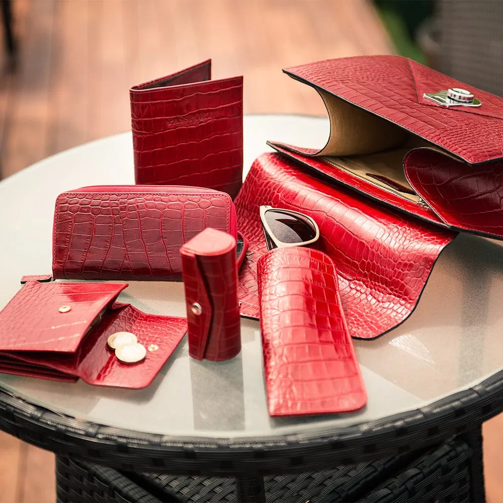 Large Leather Glasses Case - Red Croc