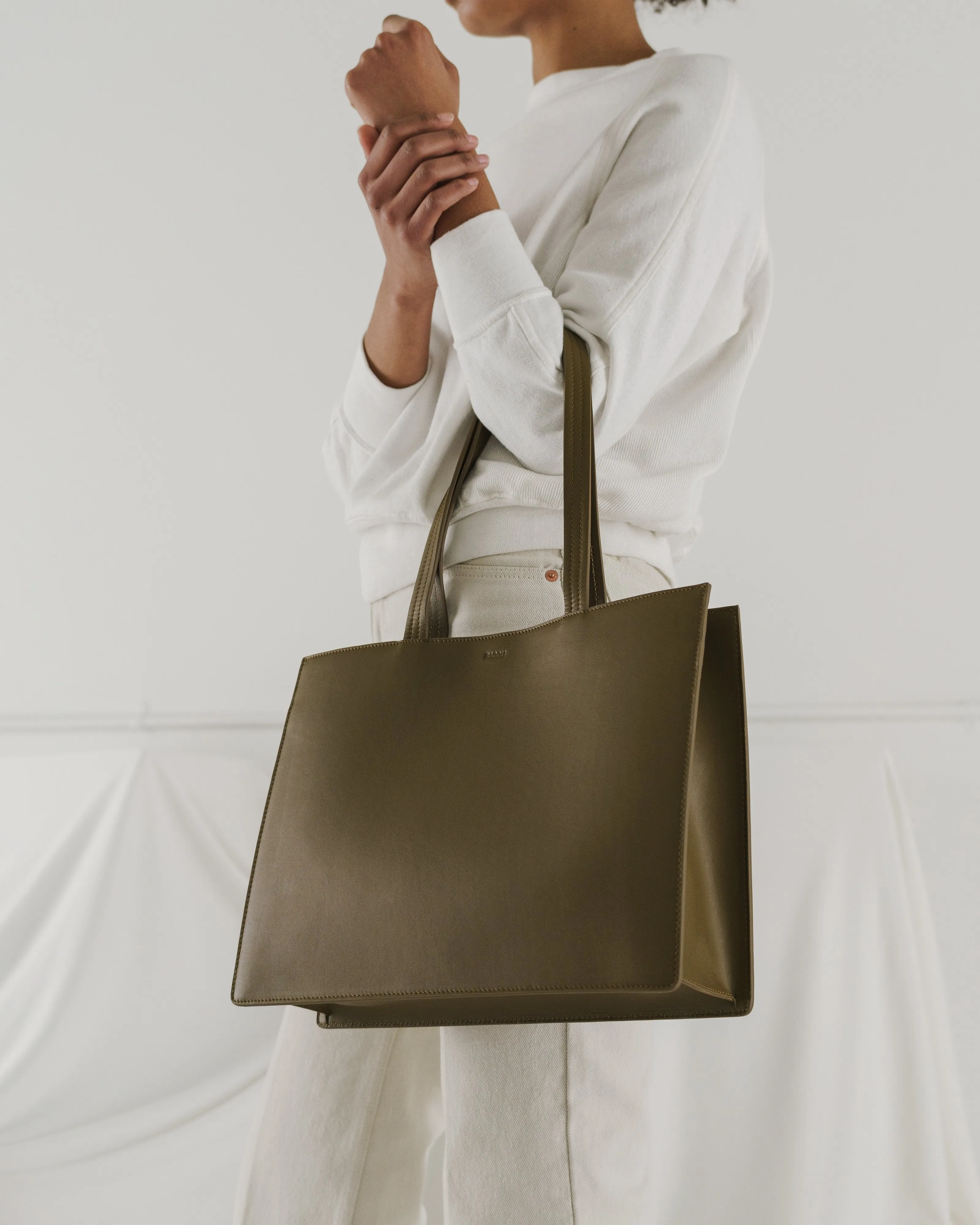 Large Leather Retail Tote - Kelp