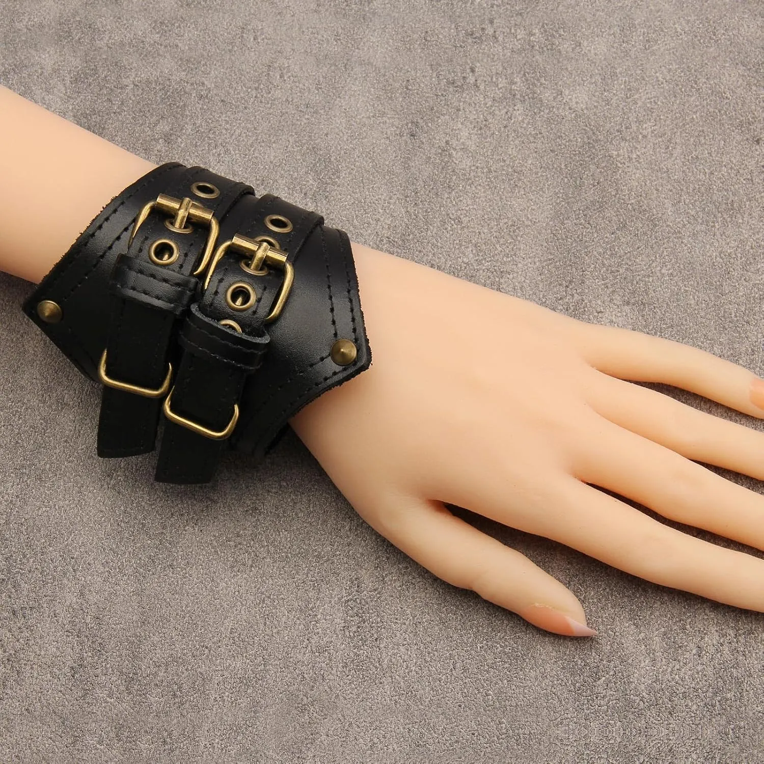Leather Bracelet for Men Wrist Cuffs Leather Arm Bands Punk Leather Wristband Black Leather Cuff Bracelet for Women