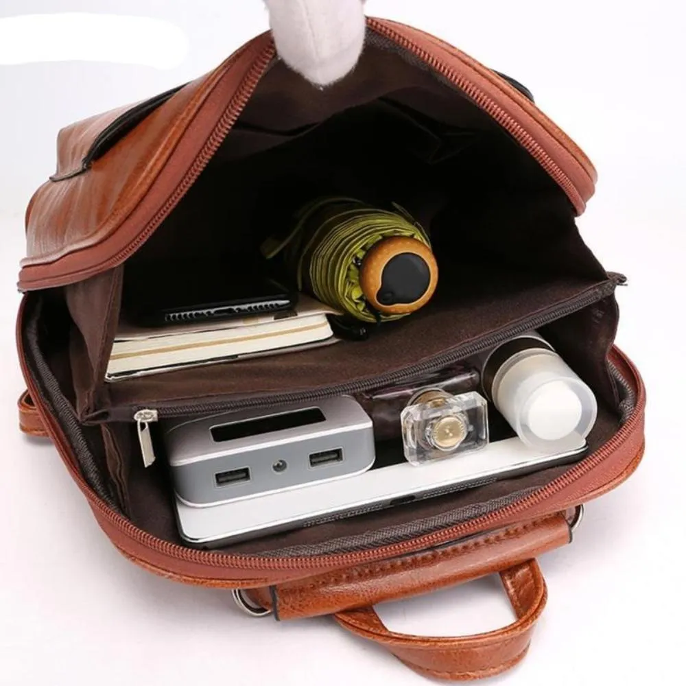 Leather Travel Satchel Shoulder School Backpack