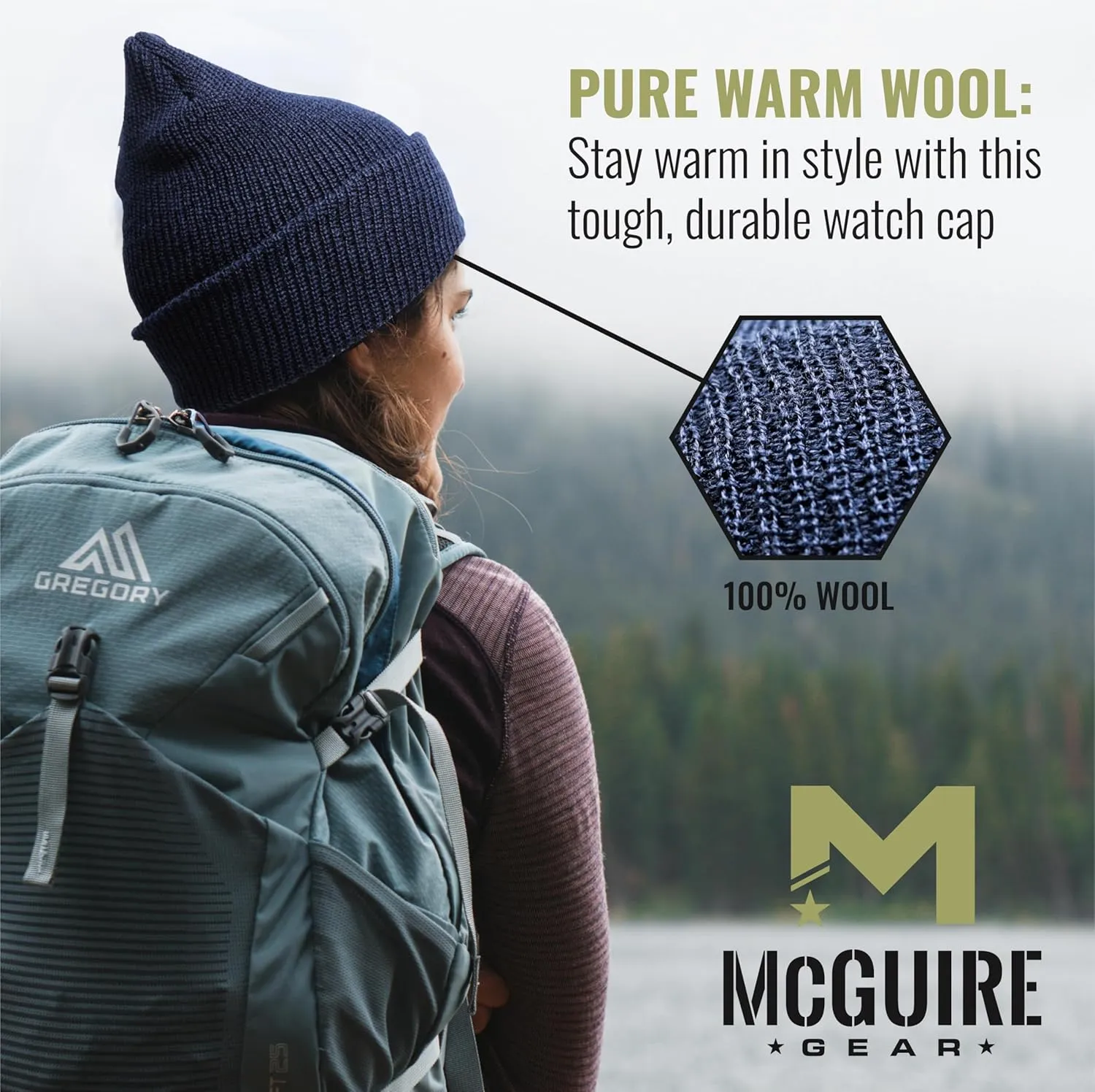 M MCGUIRE GEAR Warm Wool Military GI Watch Cap, 100% Wool US Made Tactical Beanie, Winter Hat for Men and Women - One Size