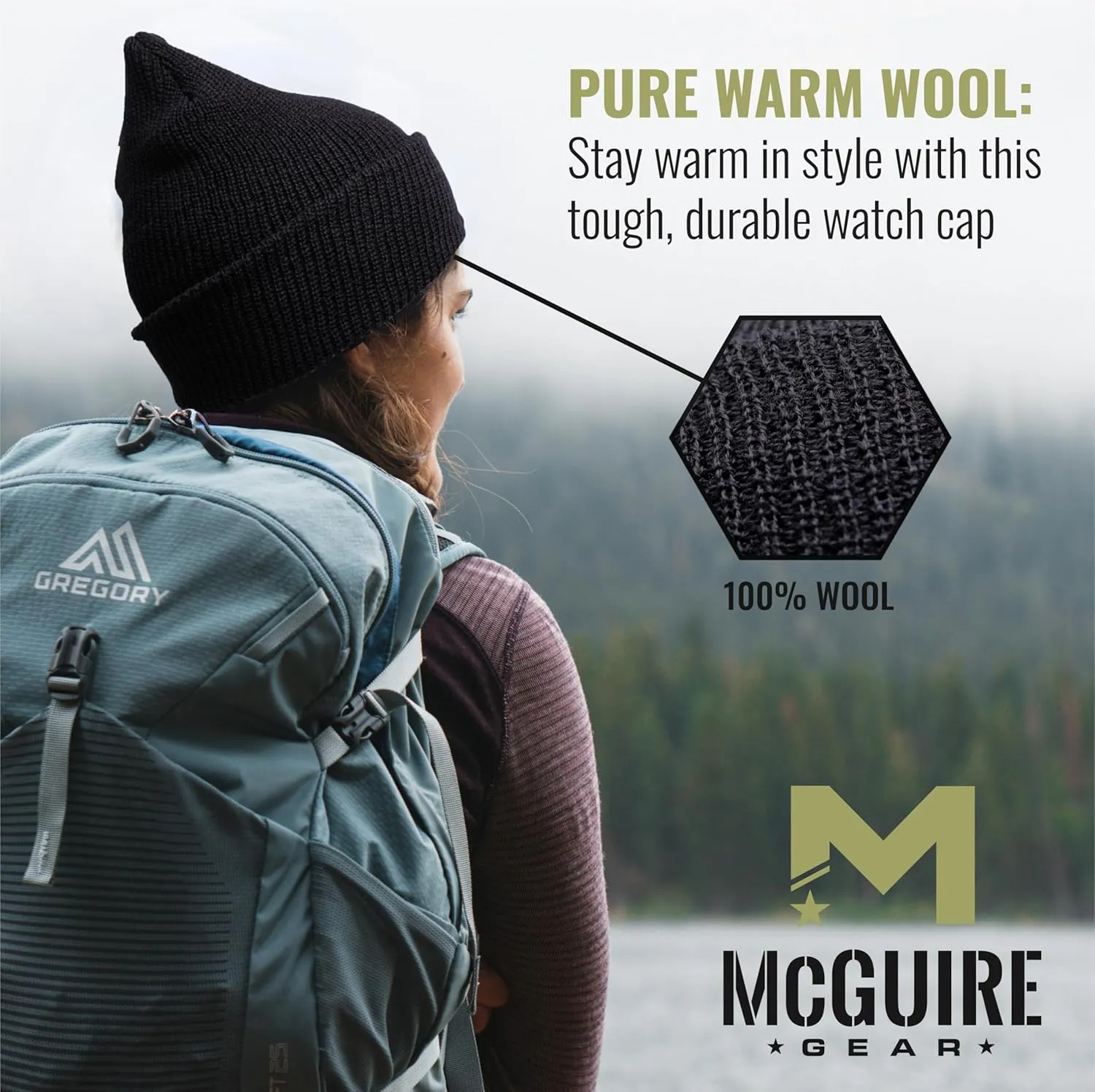M MCGUIRE GEAR Warm Wool Military GI Watch Cap, 100% Wool US Made Tactical Beanie, Winter Hat for Men and Women - One Size