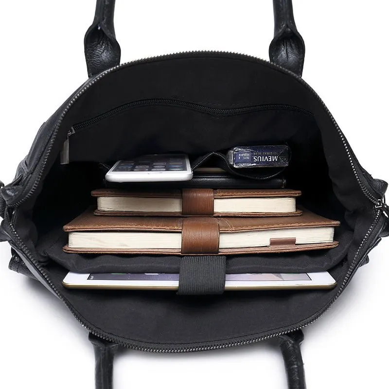 Men's Retro Black Casual Travel Shoulder Computer Bag With Adjustable Shoulder Strap