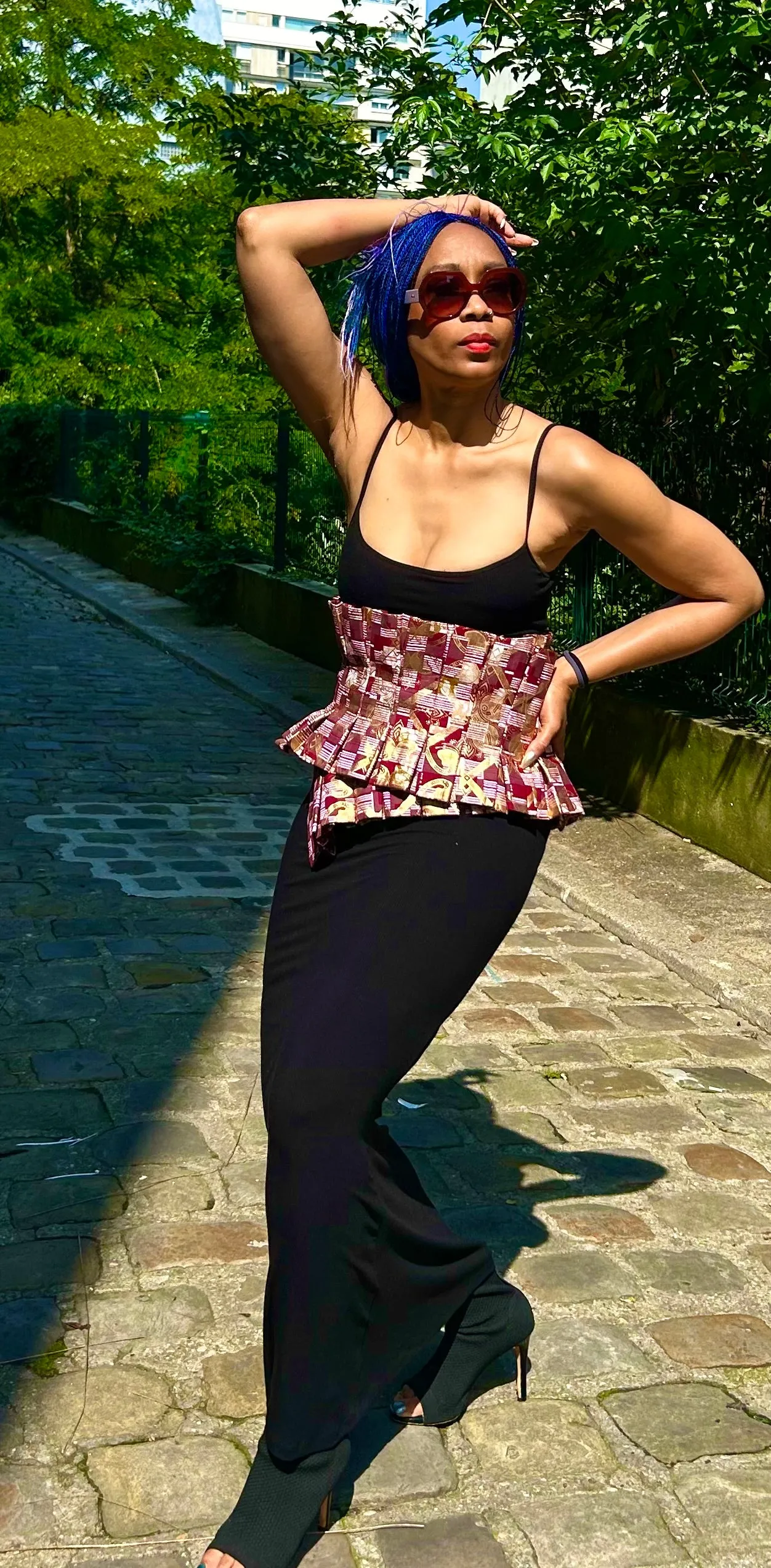 One-Of-Kind Comme-Tu-Veux 5 Way Wrap with Gold Detail, Dramatic Version.