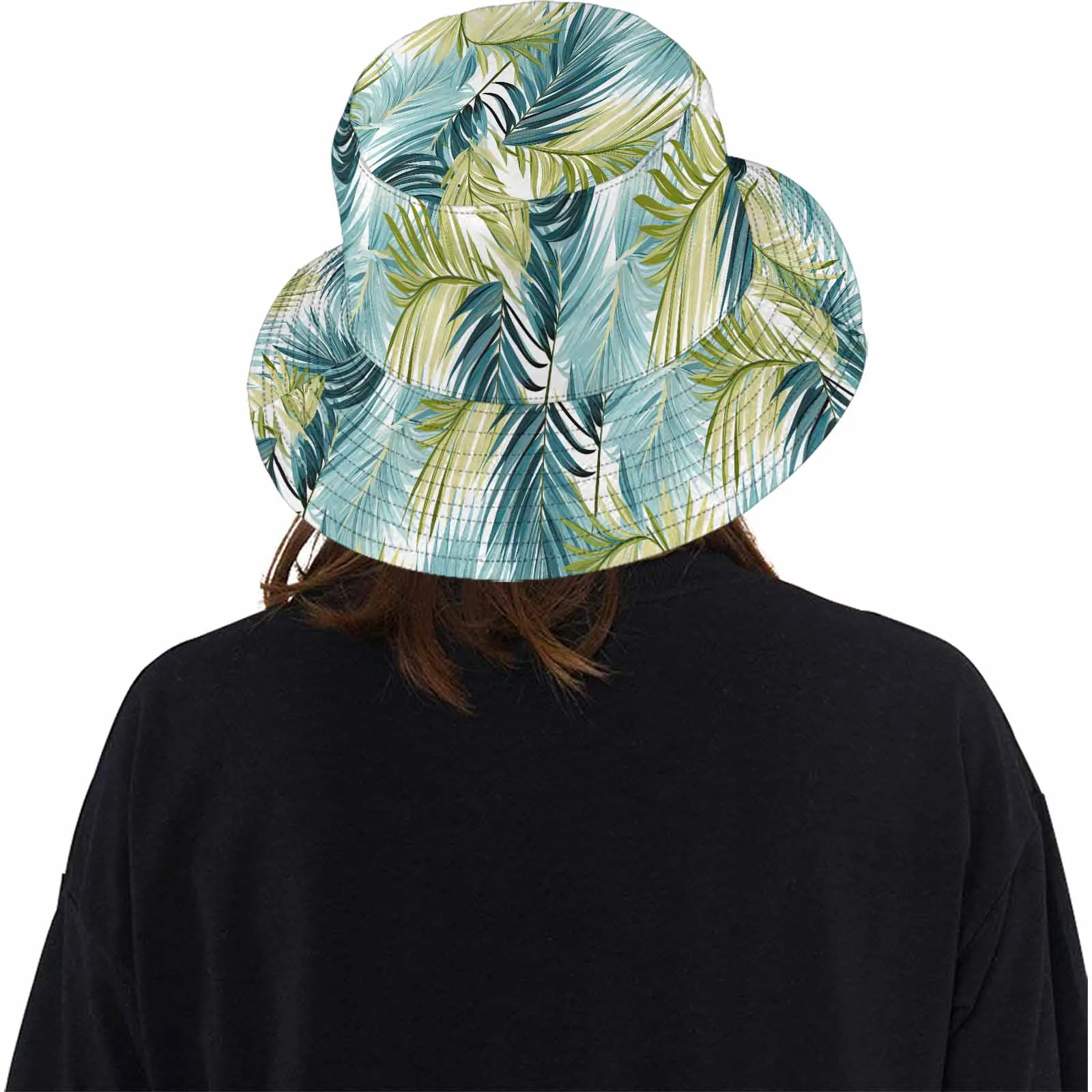 Palm Leaves Blue Green  Unisex Summer Single-Layer Bucket Hat