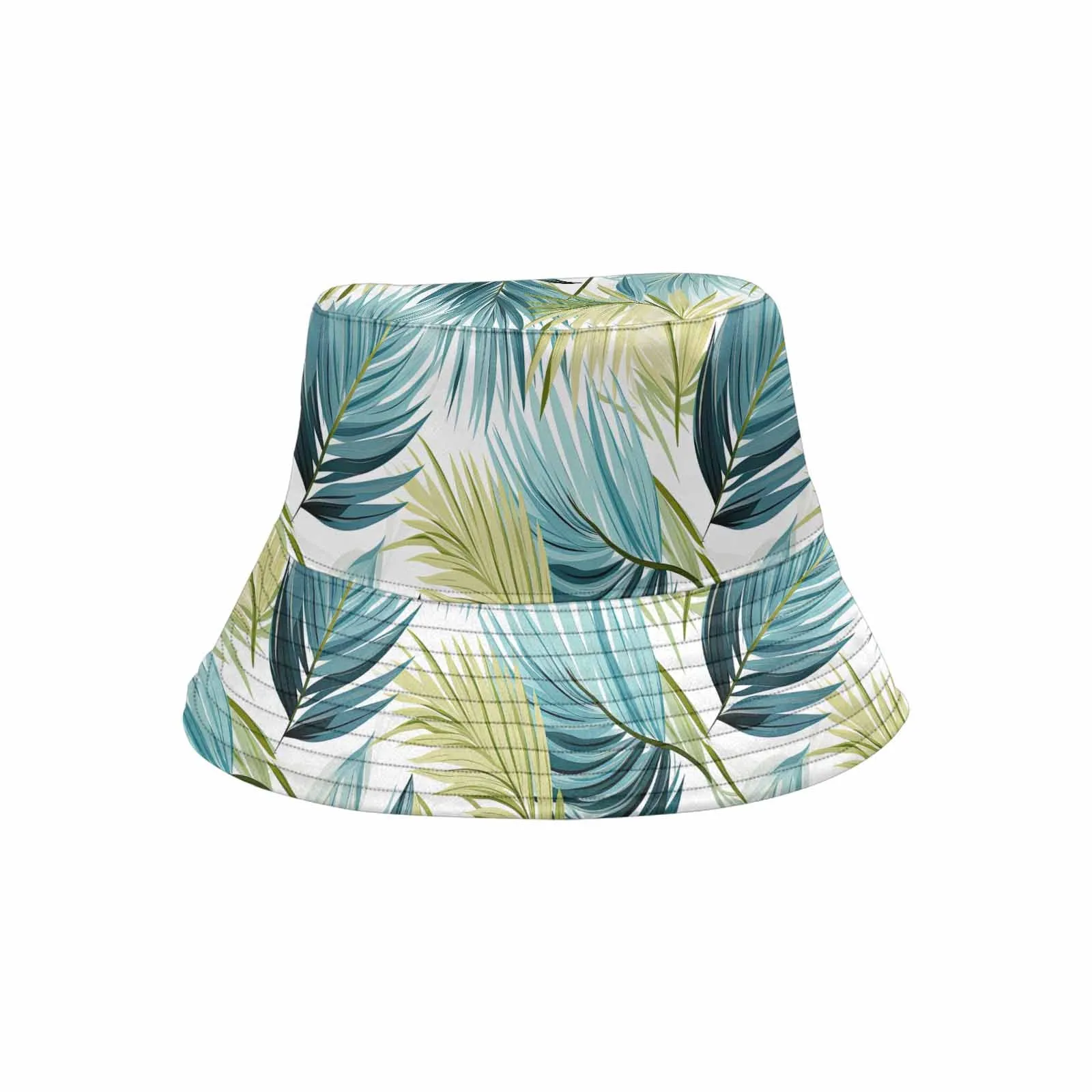 Palm Leaves Blue Green  Unisex Summer Single-Layer Bucket Hat