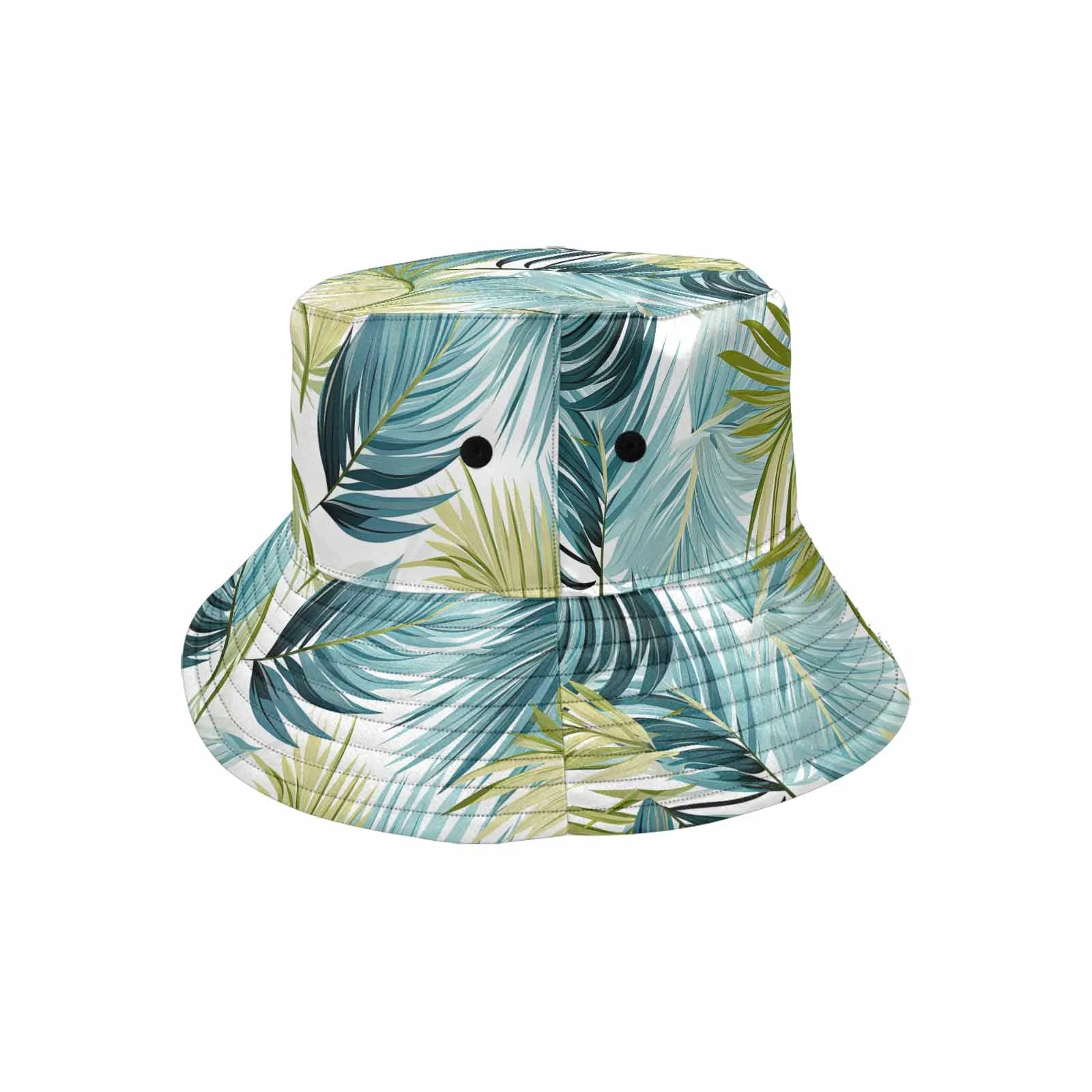 Palm Leaves Blue Green  Unisex Summer Single-Layer Bucket Hat