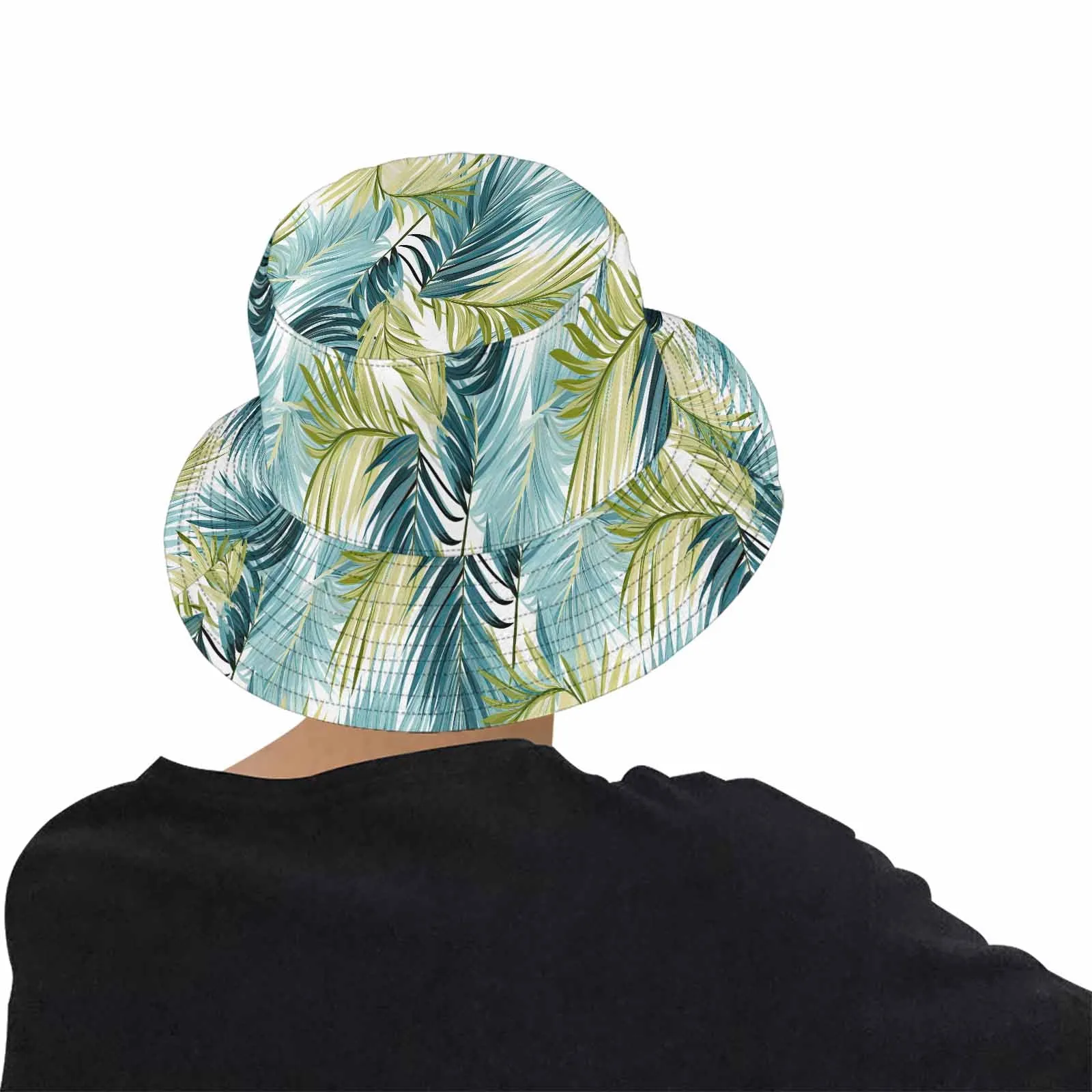 Palm Leaves Blue Green  Unisex Summer Single-Layer Bucket Hat