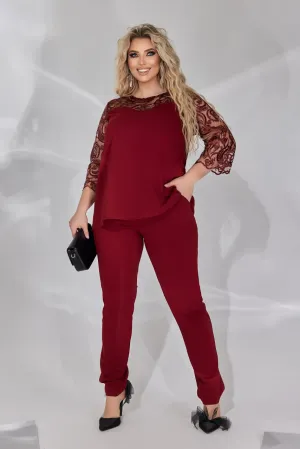 Pants and embroidered blouse set