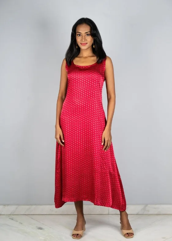 Red Printed Modal Silk Dress