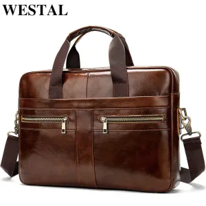 WESTAL Bag men's Genuine Leather briefcase Male man laptop bag